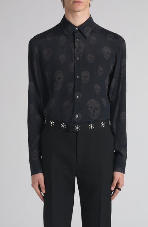 Skull Print Shop Button-Up Shirt