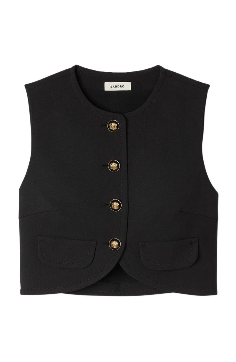 SANDRO Decorative buttoned crop top, Alternate, color, Black