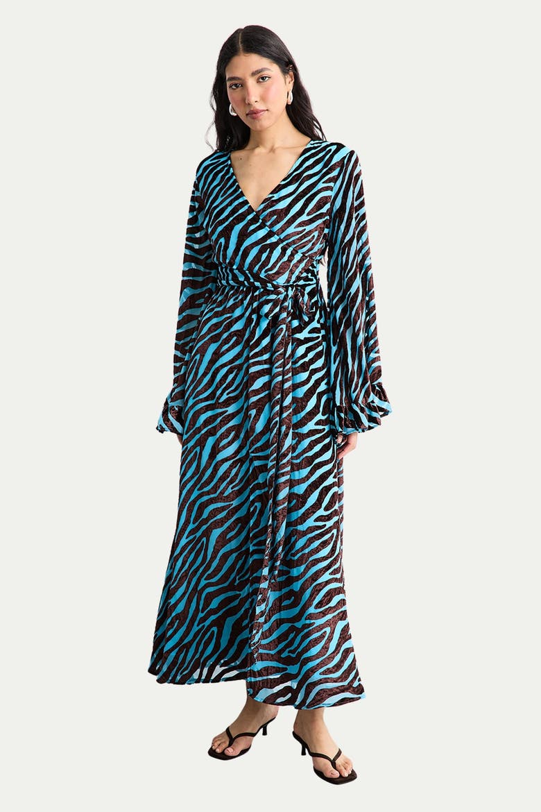 Burnout Velvet Plunge Maxi Dress, Alternate, color, Blue