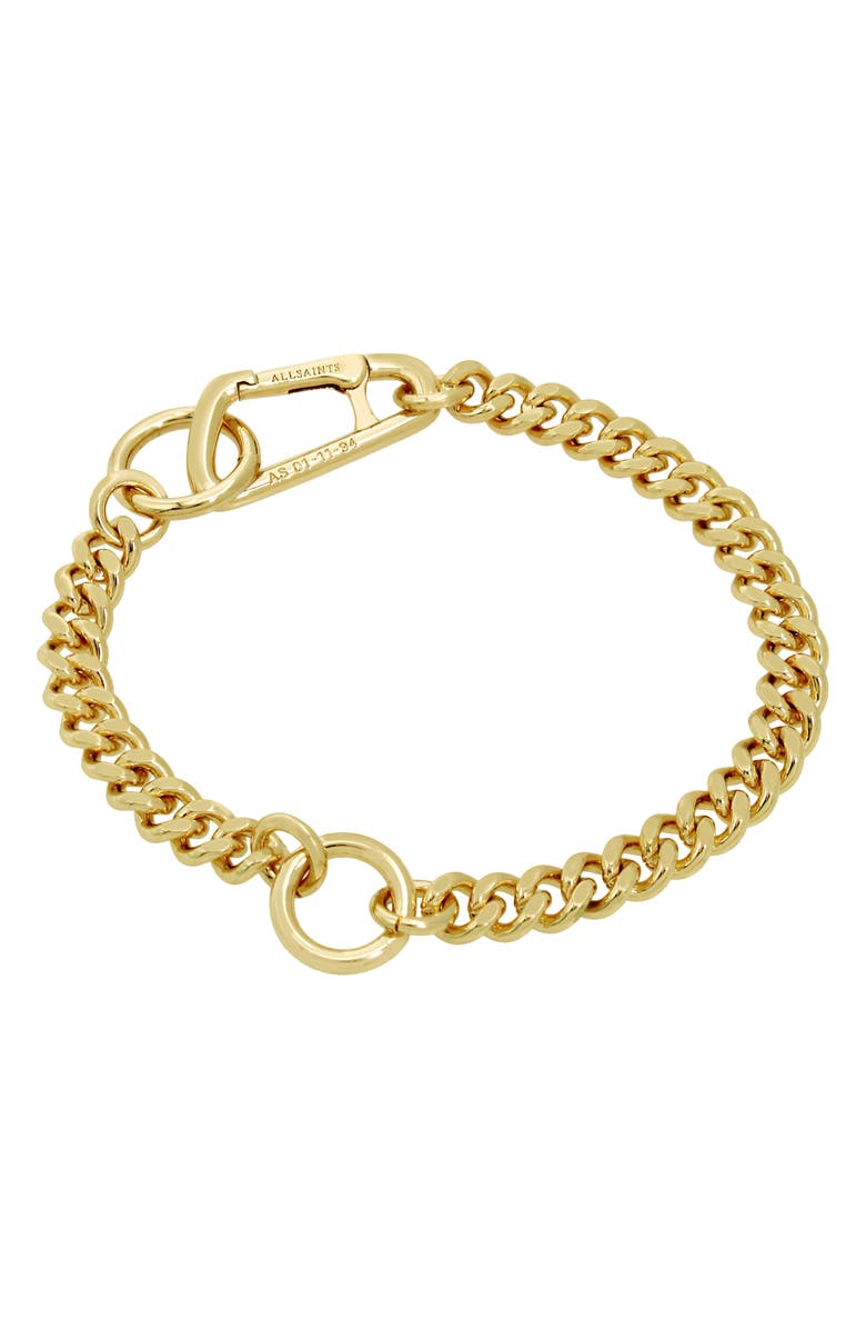 AllSaints Carabiner Curb Chain Bracelet, Main, color, 