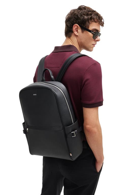 Hugo Boss Structured-leather Backpack With Silver-tone Logo In Black