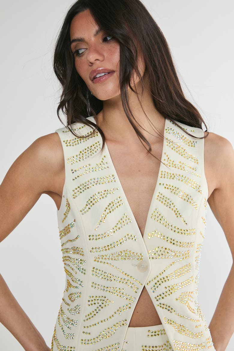 Zebra V-Neck Tailored Vest, Alternate, color, Cream