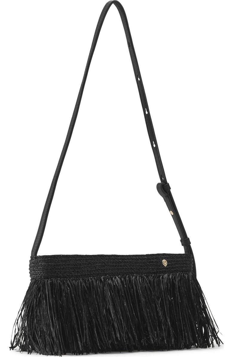 Helen Kaminski Dawn Fringe Raffia Shoulder Bag, Alternate, color, Black