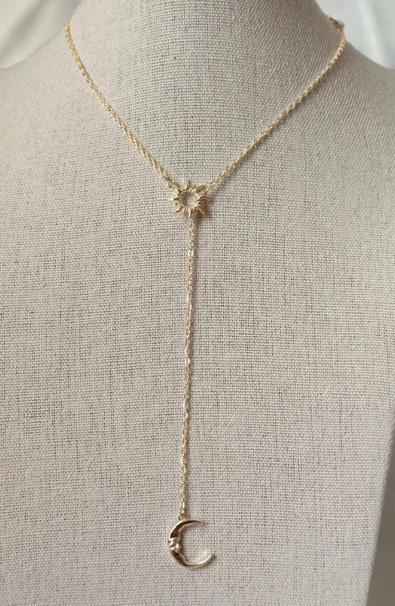 Humanist Beauty Sun and Moon Lariat Necklace, Alternate, color, Gold