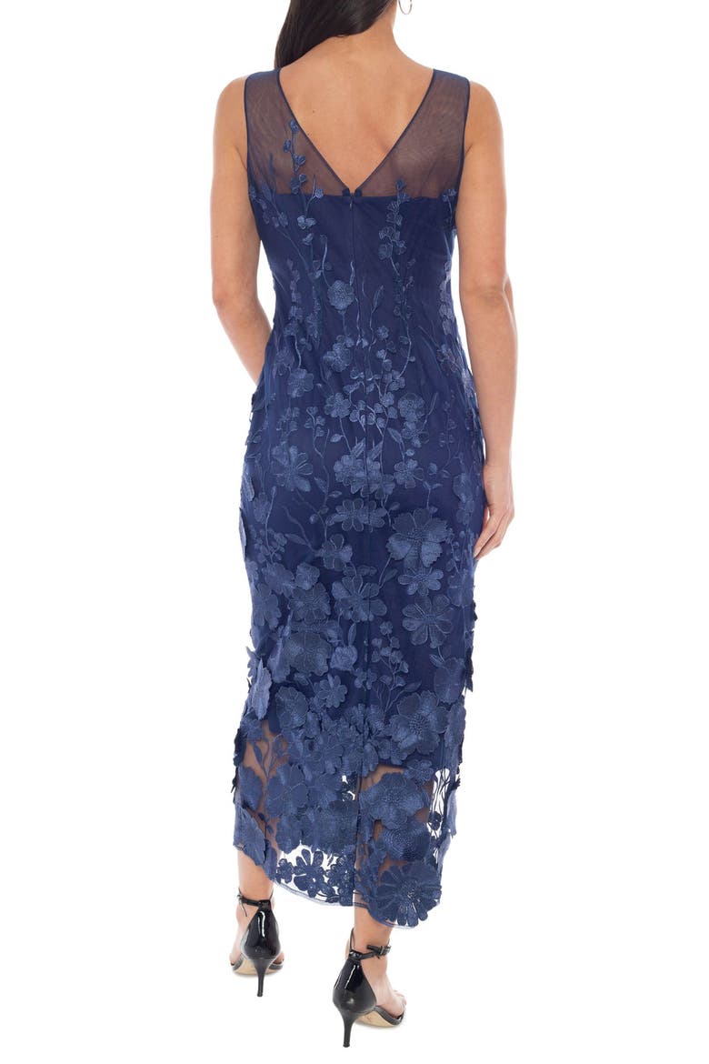 Floral Embroidered Sleeveless Midi Dress, Alternate, color, NAVY