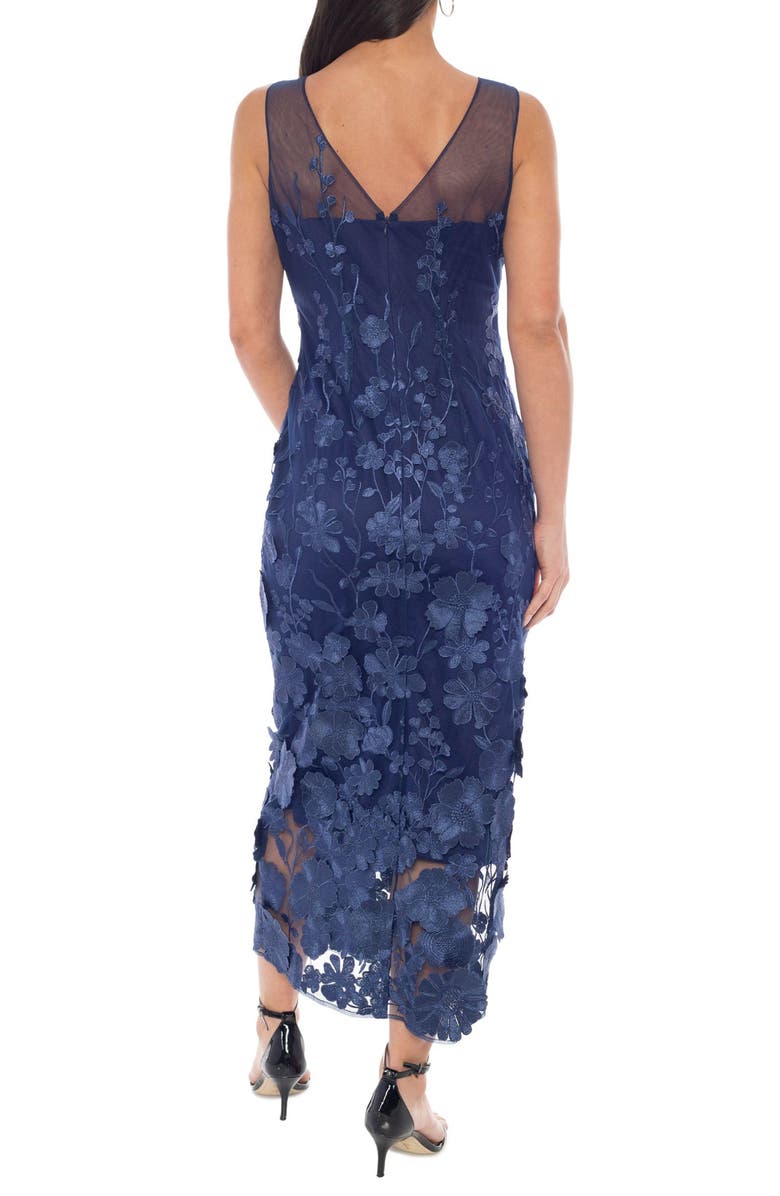 Marina Floral Embroidered Sleeveless Midi Dress, Alternate, color, Navy