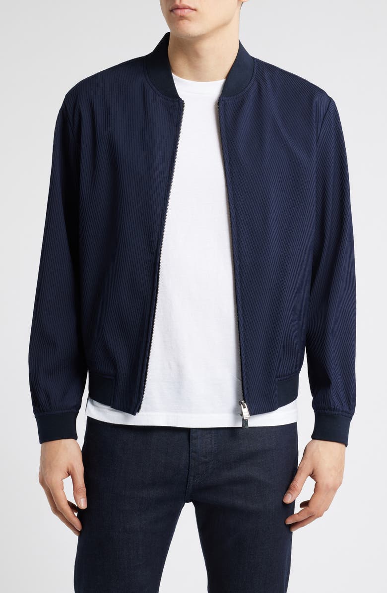 BOSS Hanry Stretch Virgin Wool Blend Bomber Jacket, Main, color, Dark Blue