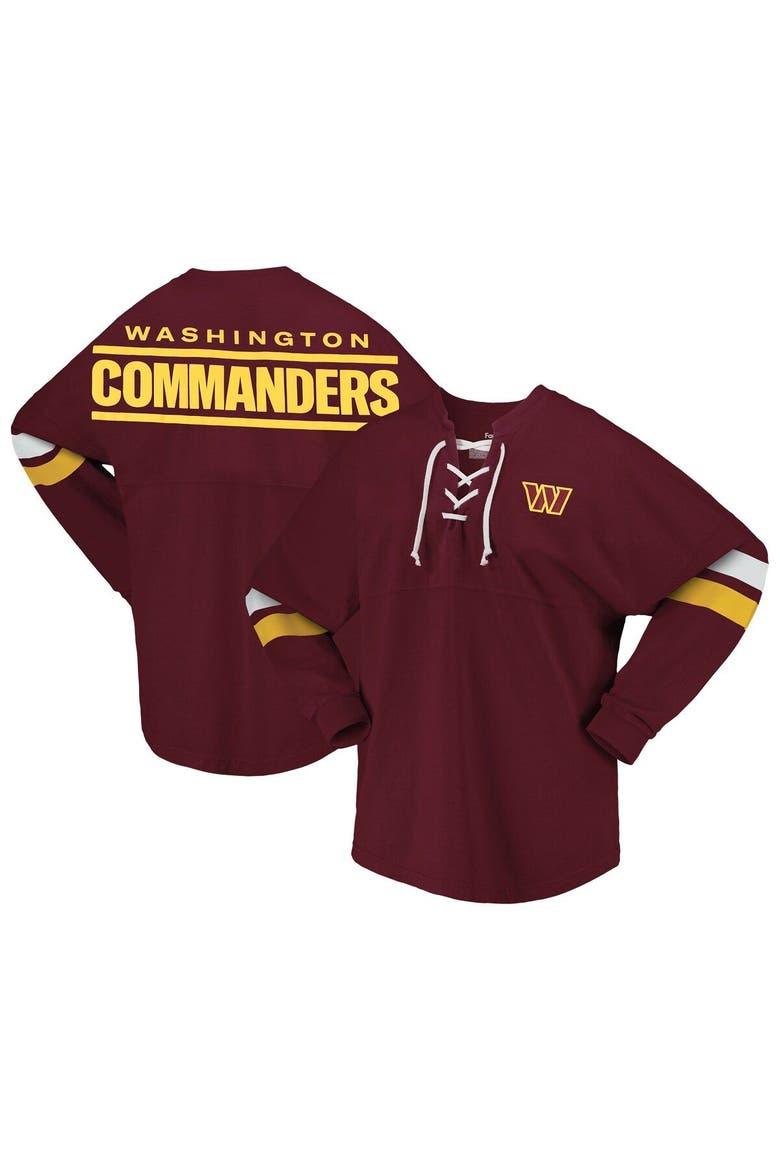 Women's Fanatics Branded Burgundy Washington Commanders Spirit Jersey Lace-Up V-Neck Long Sleeve T-Shirt, Main, color, Burgundy