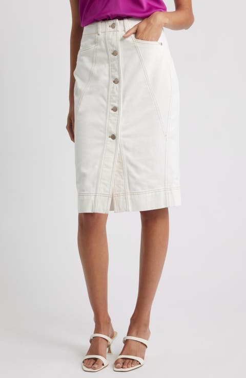 【BONNAE】Women Washed Denim Skirt White Women's Denim Skort with Frayed Hem | White | Charlie B