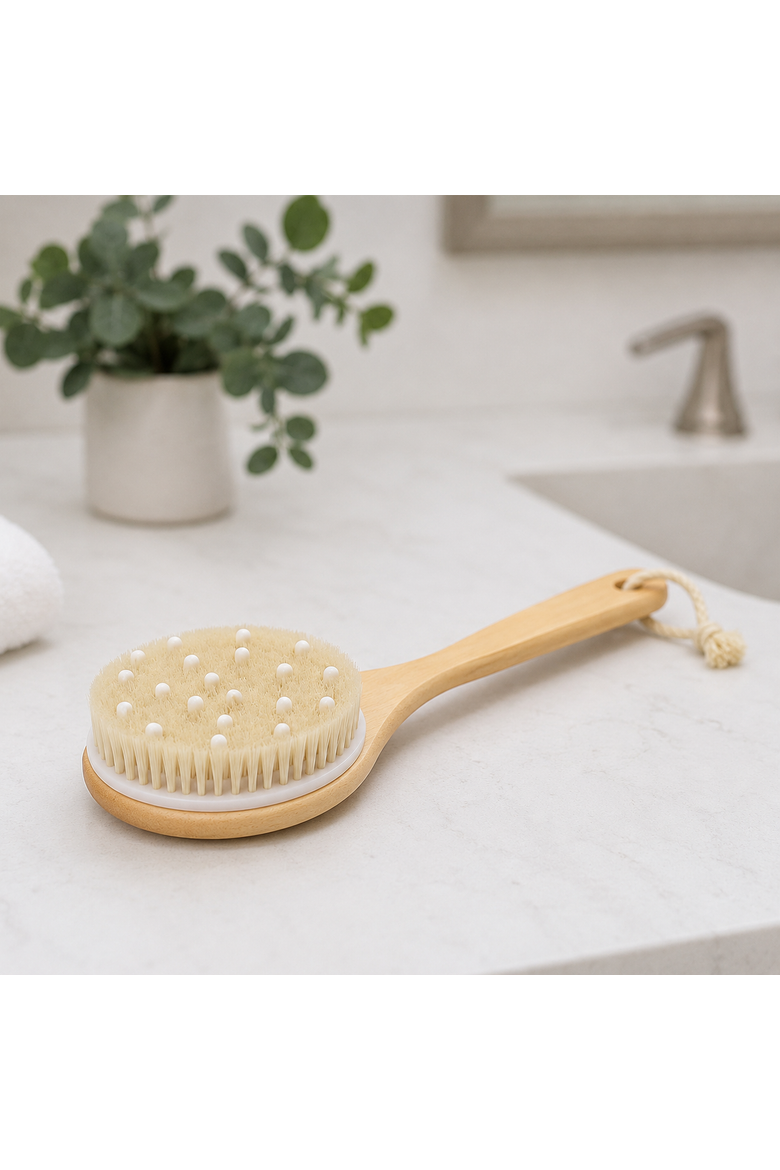Boar Bristle & Rubber Massager with Lotus Wooden Handle, Alternate, color, Beige
