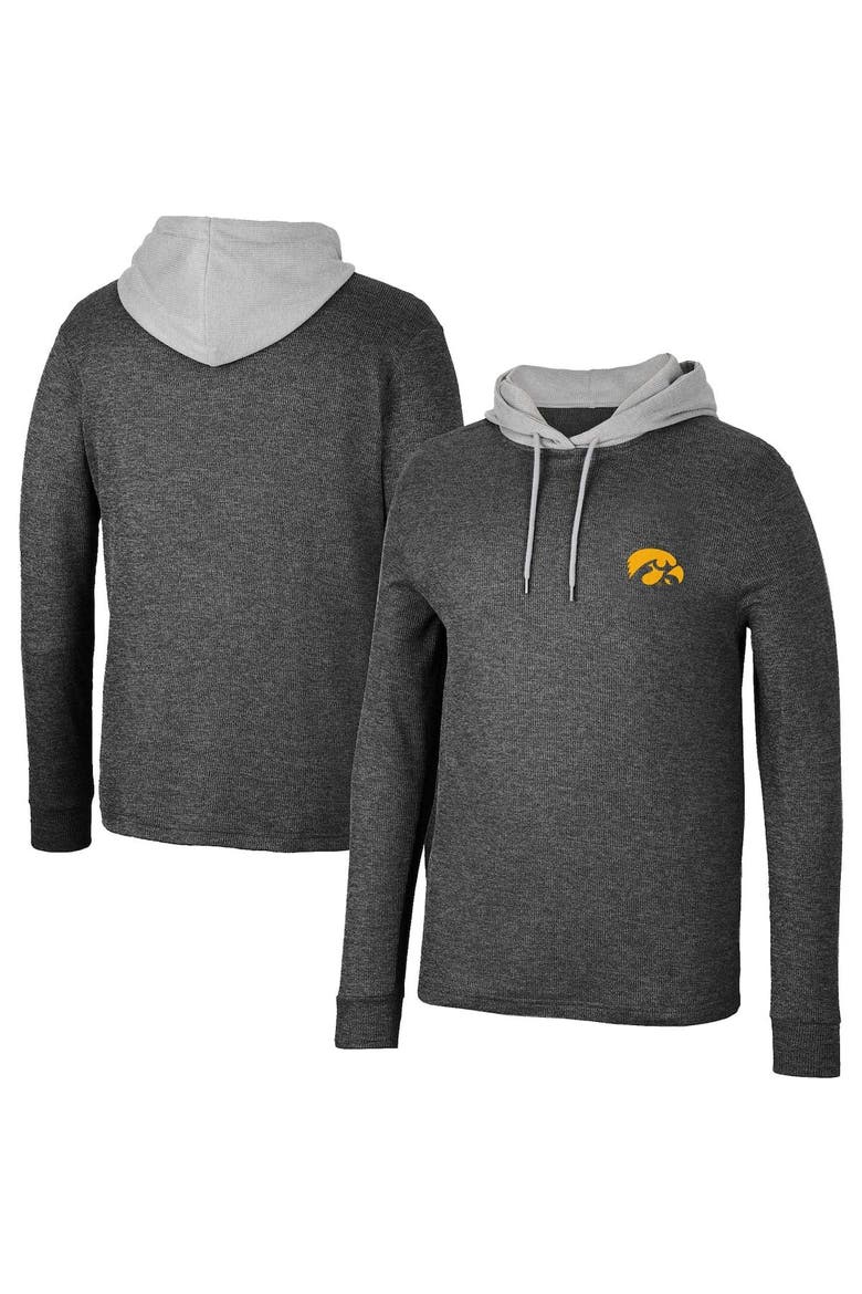 Men's Colosseum Black Iowa Hawkeyes Ballot Waffle-Knit Thermal Long Sleeve Hoodie T-Shirt, Main, color, Heather Gray