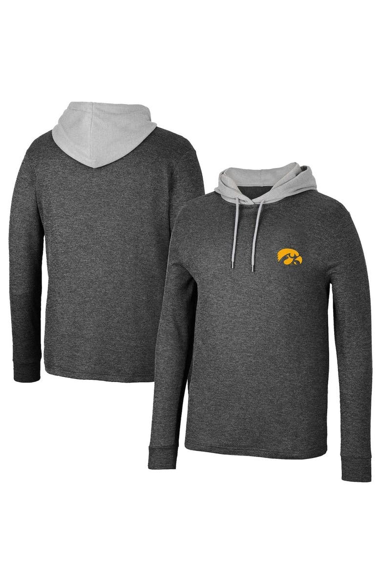 COLOSSEUM Men's Colosseum Black Iowa Hawkeyes Ballot Waffle-Knit Thermal Long Sleeve Hoodie T-Shirt, Main, color, Heather Gray