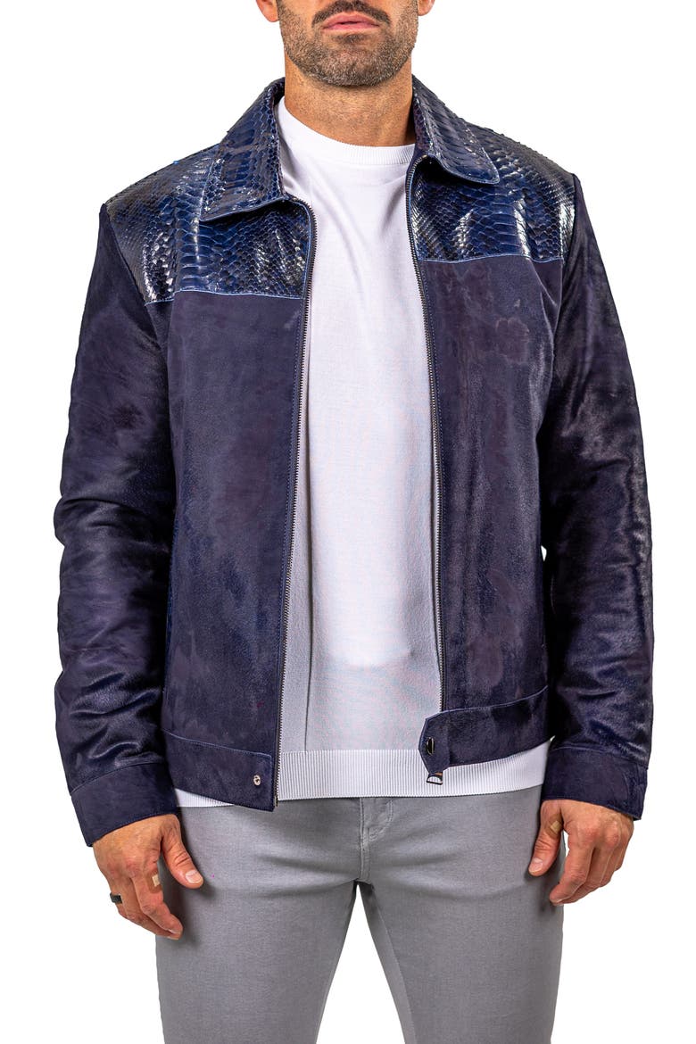 Leather Jacket, Main, color, BLACK/ BLUE