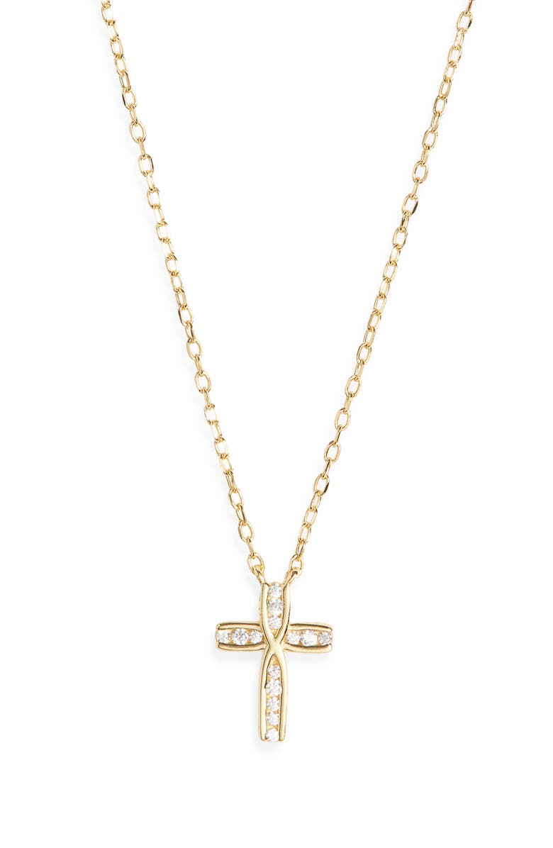 Argento Vivo Sterling Silver Cubic Zirconia Cross Pendant Necklace, Main, color, Gold