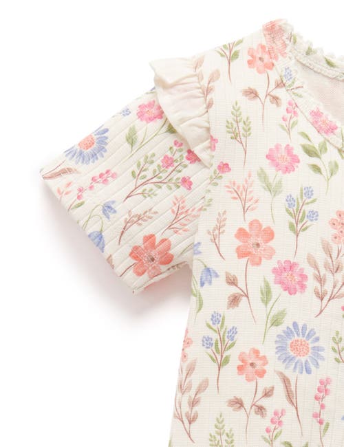 Purebaby Rib Zip Floral Romper In Multi