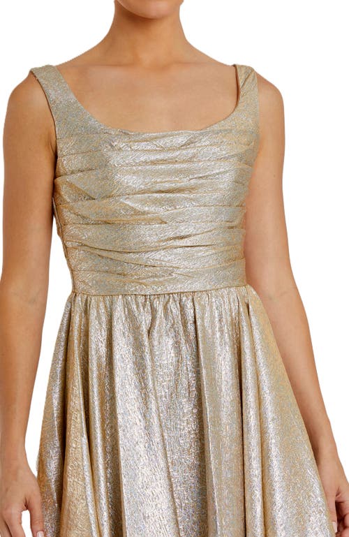 Mac Duggal Metallic Pleated Bodice Ballgown In Oyster