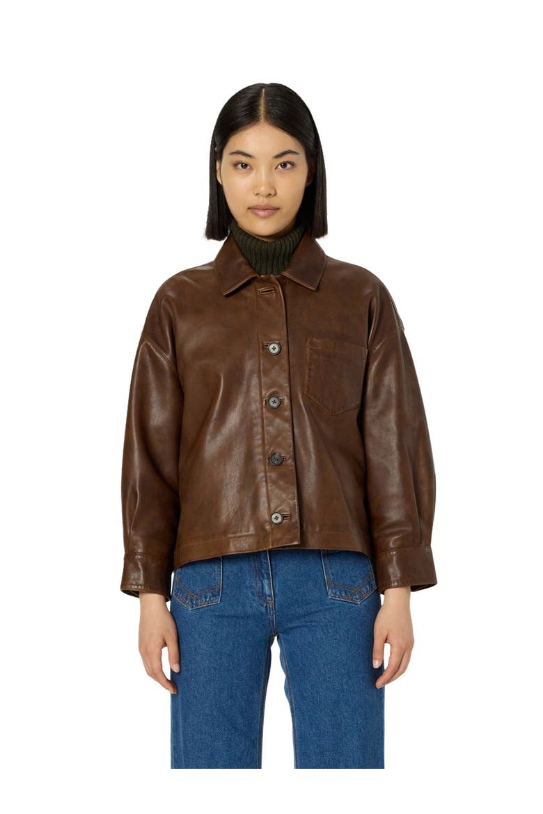 Nicole Leather Button Front Jacket, Main, color, Brown