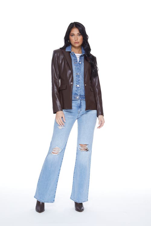 Blue Revival Helen Blazer Unreal Leather With Removable Denim Insert In Chocolate In Burgundy