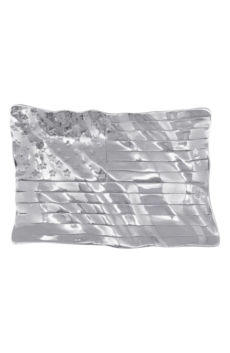 Mariposa American Flag Medium Serving Tray, Main, color, Silver