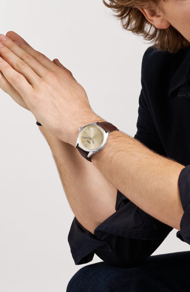 Fossil Fenmore Three-Hand Quartz Leather Strap Watch, 44mm, Alternate, color, Silver