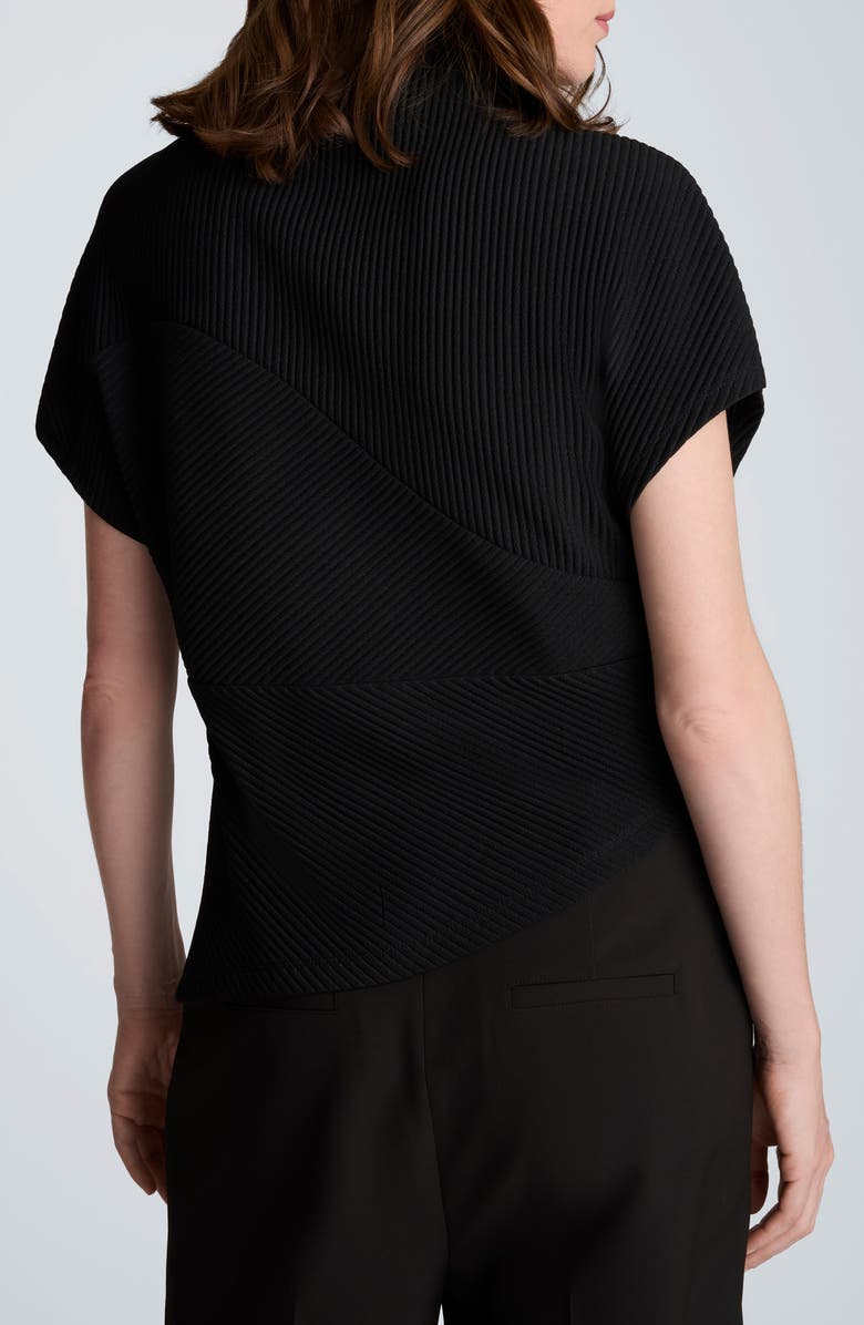 Kenneth Cole Asymmetric Mock Neck Rib Knit Top, Alternate, color, Black