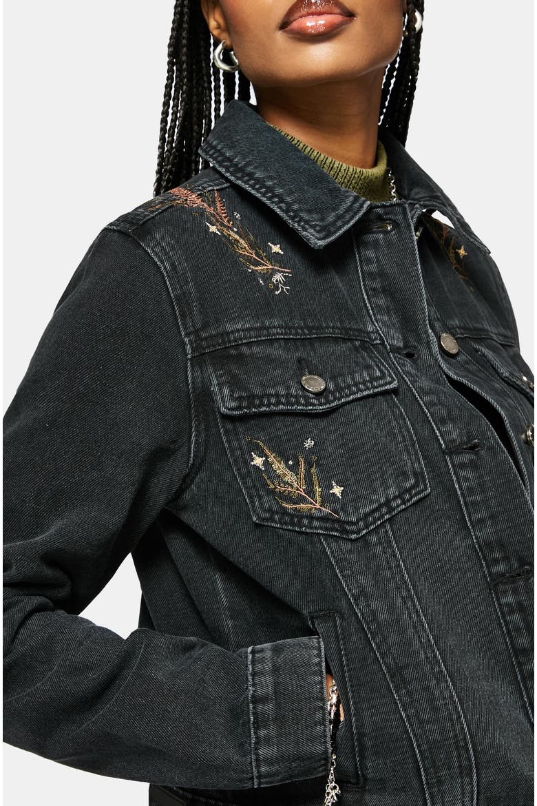 Abellona Embroidered Denim Jacket, Alternate, color, Black