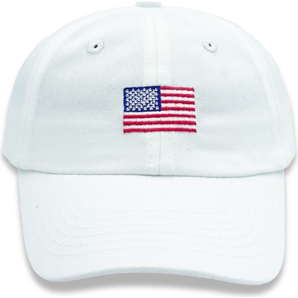 Bits & Bows American Flag USA Twill Adult Baseball Hat in White  product