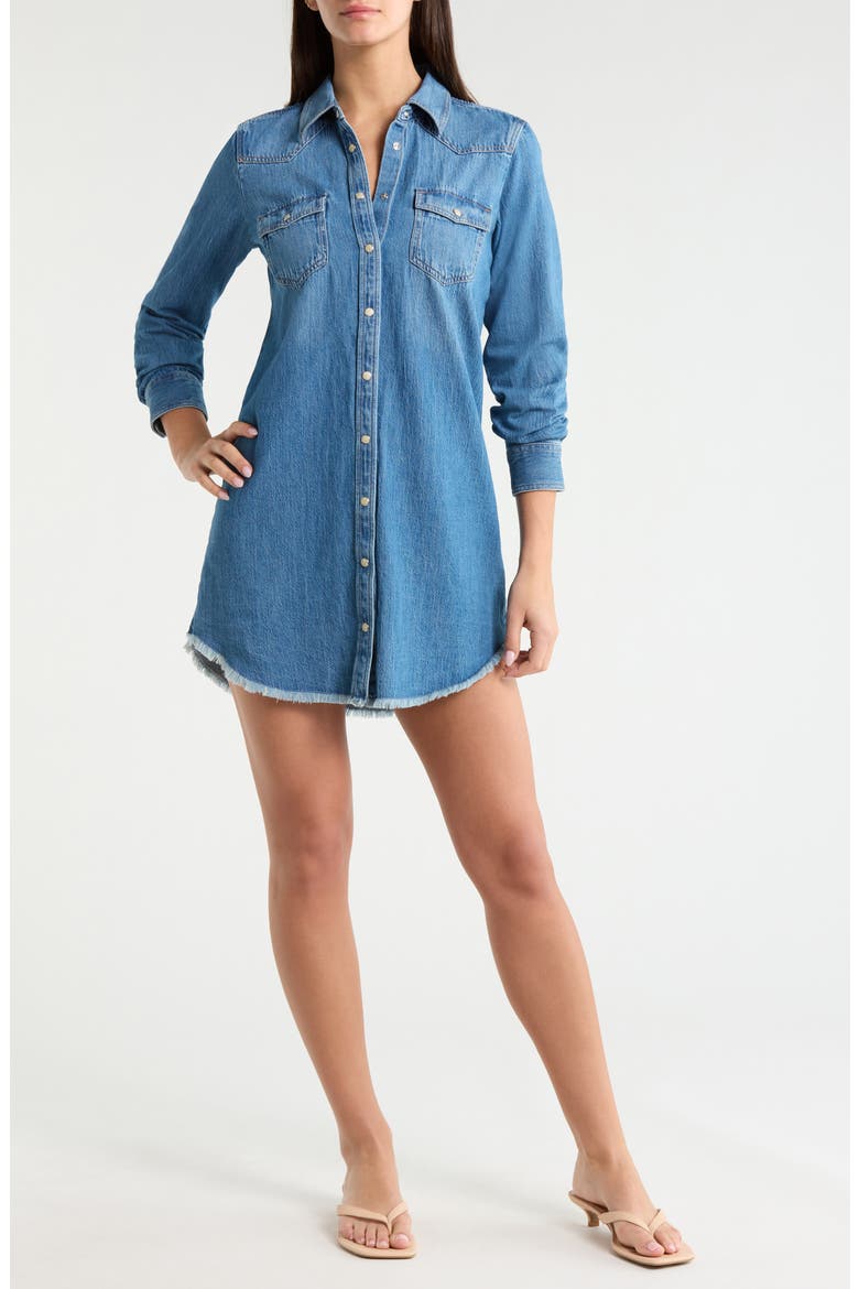 Long Sleeve Denim Shirtdress, Main, color, TAKE OUT WASH