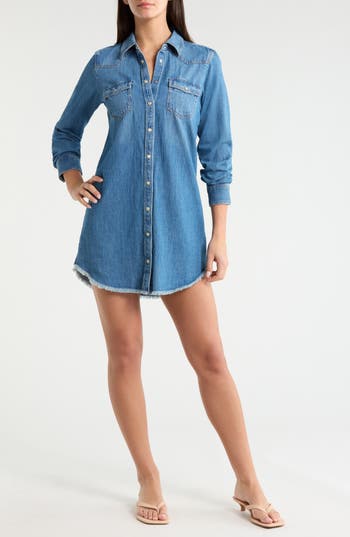 Lucky Brand Long Sleeve Denim Shirtdress in Take Out Wash at Nordstrom Rack, Size X-Small