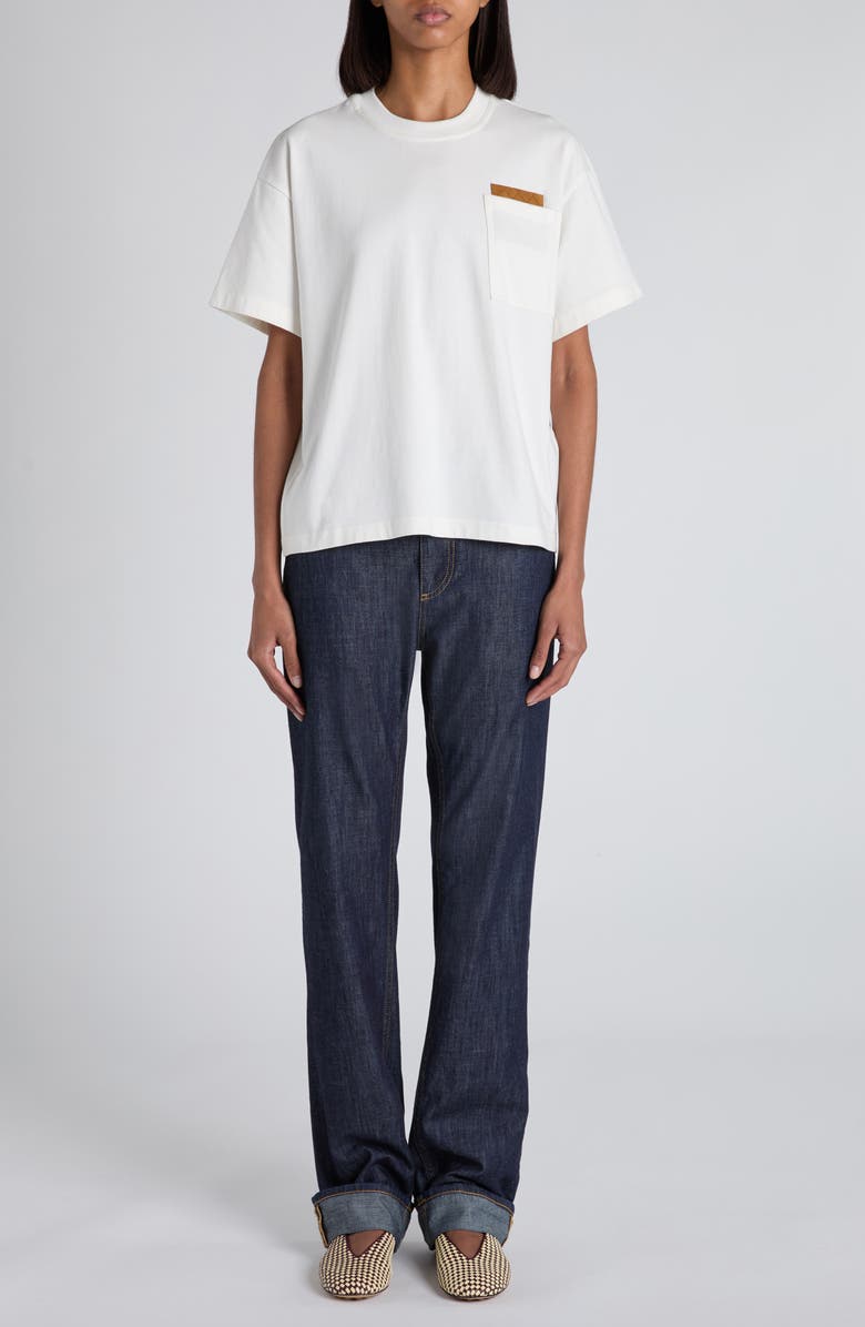 Bottega Veneta Pima Cotton Pocket T-Shirt with Intrecciato Suede Patch, Alternate, color, 9071 Chalk