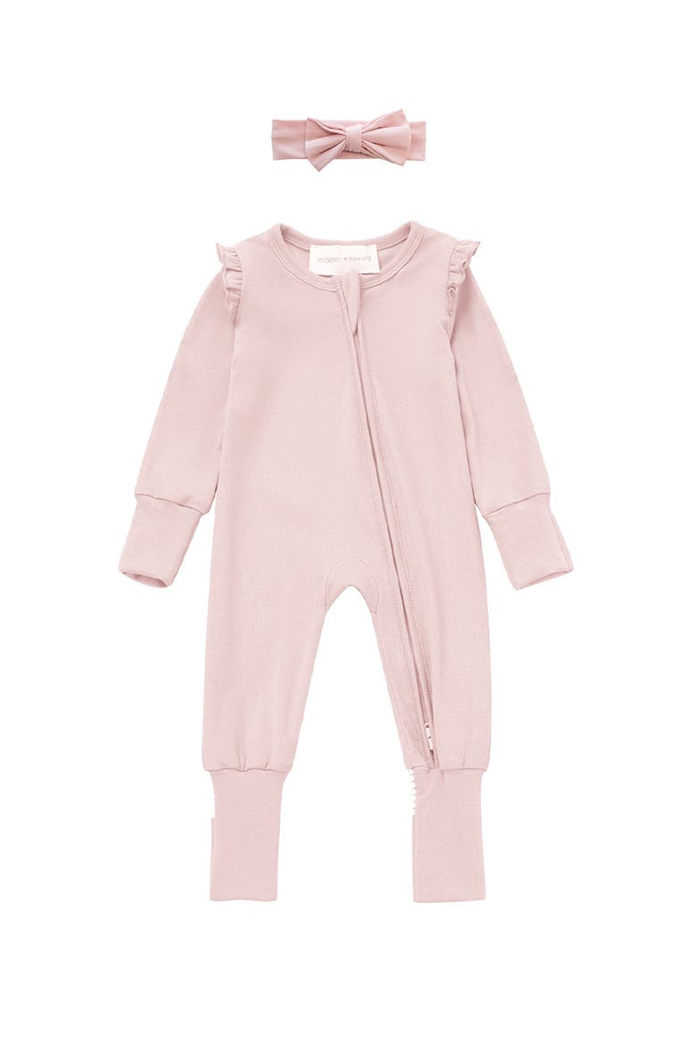 Whimsical Wildflower Long Sleeve Convertible Romper with Headband, Alternate, color, Pink