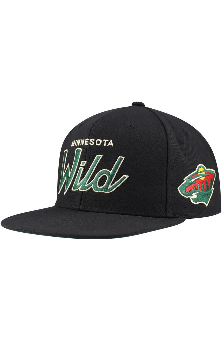 Mitchell & Ness Men's Mitchell & Ness Black Minnesota Wild Core Team Script 2.0 Snapback Hat, Main, color, Black