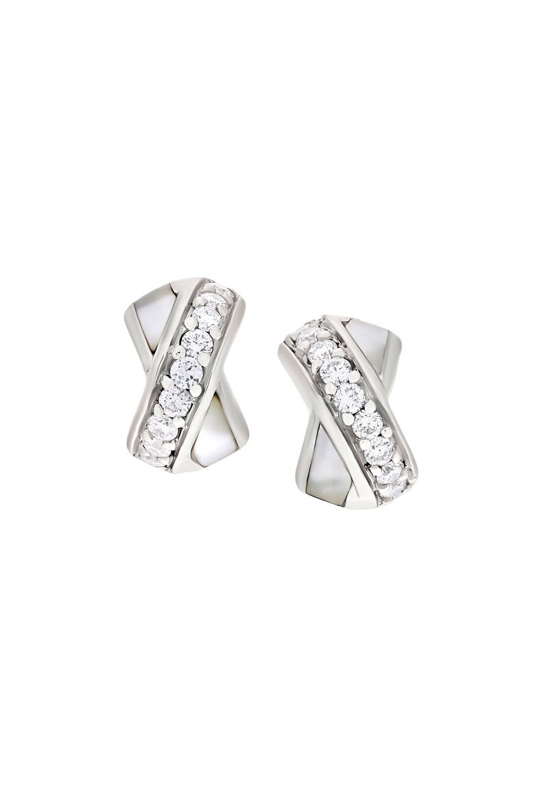Marseille Sterling Silver Crossover Stud Earrings, Main, color, SILVER/WHITE