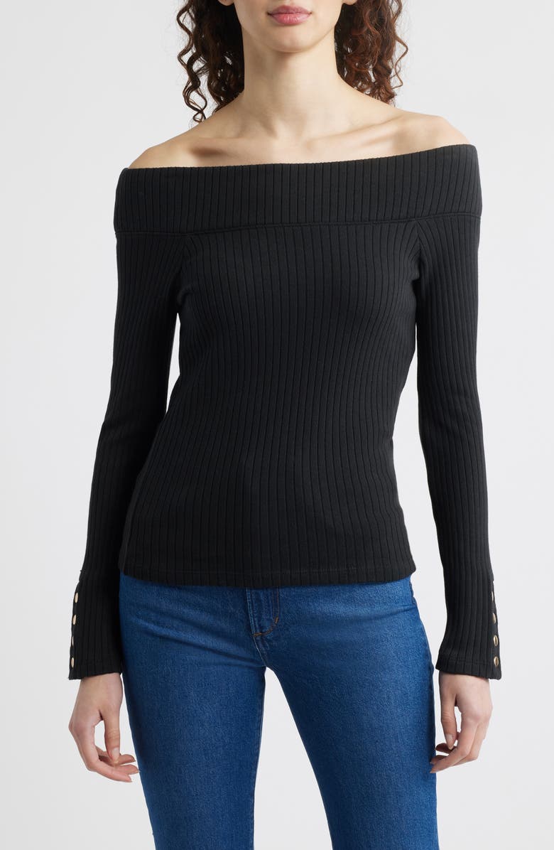 Nation LTD Val Off the Shoulder Cotton Rib Top, Main, color, Jet Black
