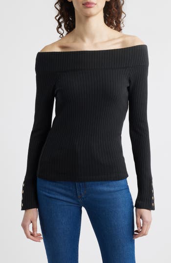 Nation Ltd Val Off The Shoulder Cotton Rib Top In Black