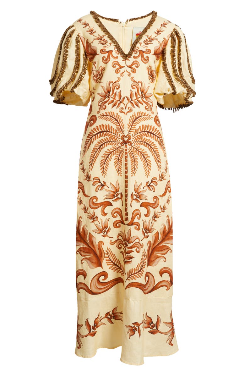 FARM Rio Milani Bead Trim Mixed Print Linen Maxi Dress, Alternate, color,