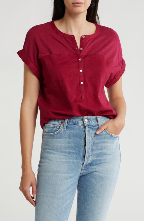 Mixed Media Short Sleeve Cotton & Modal Henley