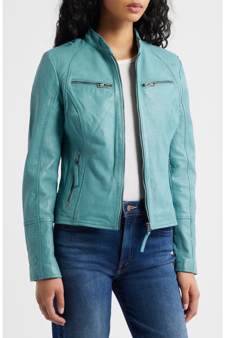Nola Leather Jacket with Removable Hoodie, Alternate, color, LIGHT TURQUOISE
