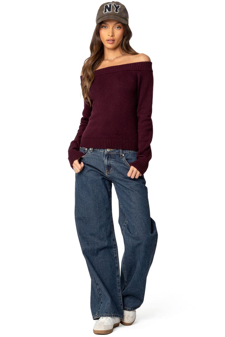 Elona Off the Shoulder Long Sleeve Knit Top, Alternate, color, BURGUNDY