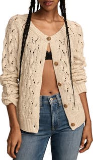 Lucky Brand Shine Cotton Blend Pointelle Cardigan