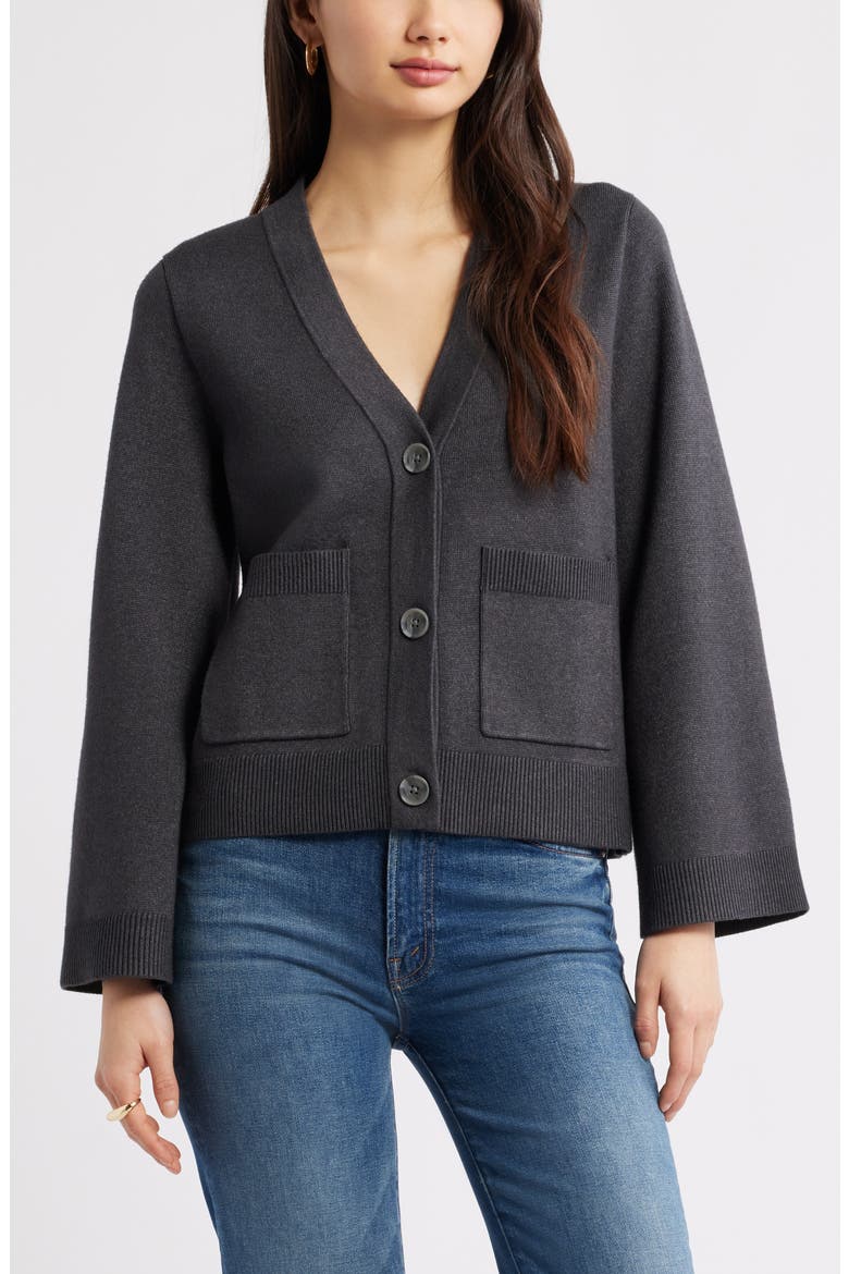 Wide Sleeve Cardigan, Main, color, GREY DARK CHARCOAL HEATHER