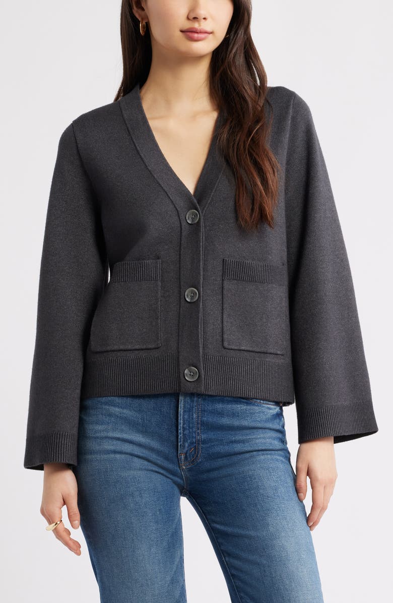 Open Edit Wide Sleeve Cardigan, Main, color, Grey Dark Charcoal Heather