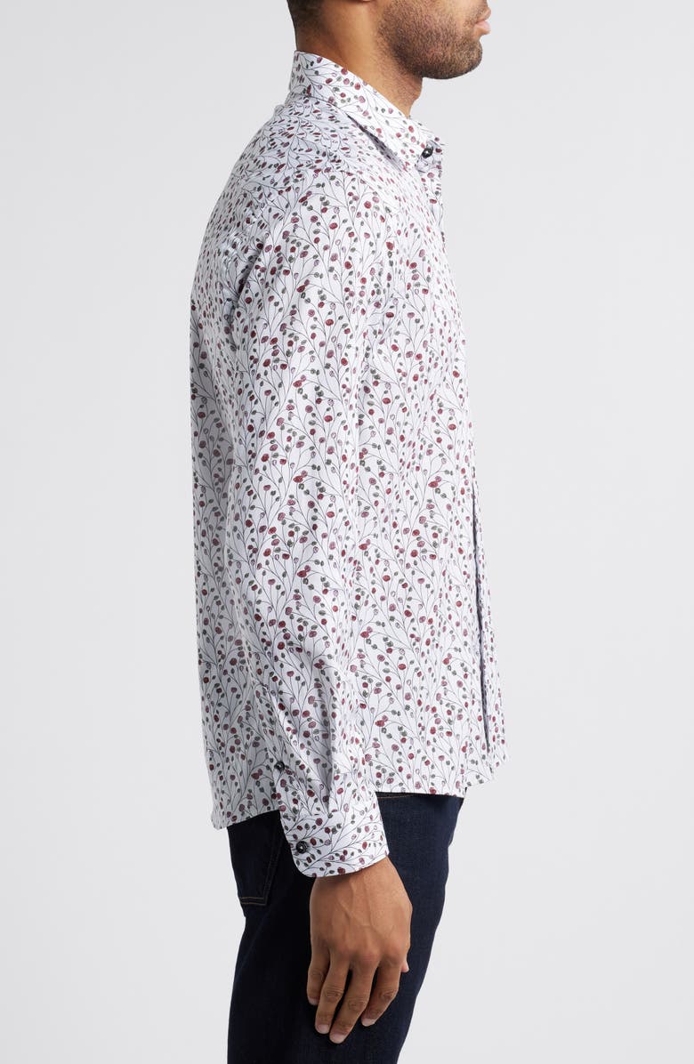 Stone Rose Flower Garden Print Button-Up Shirt, Alternate, color, Berry