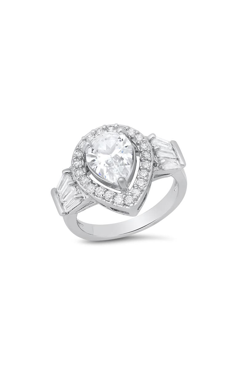 HMY JEWELRY Pear Shape Engagement Ring, Main, color, Silver