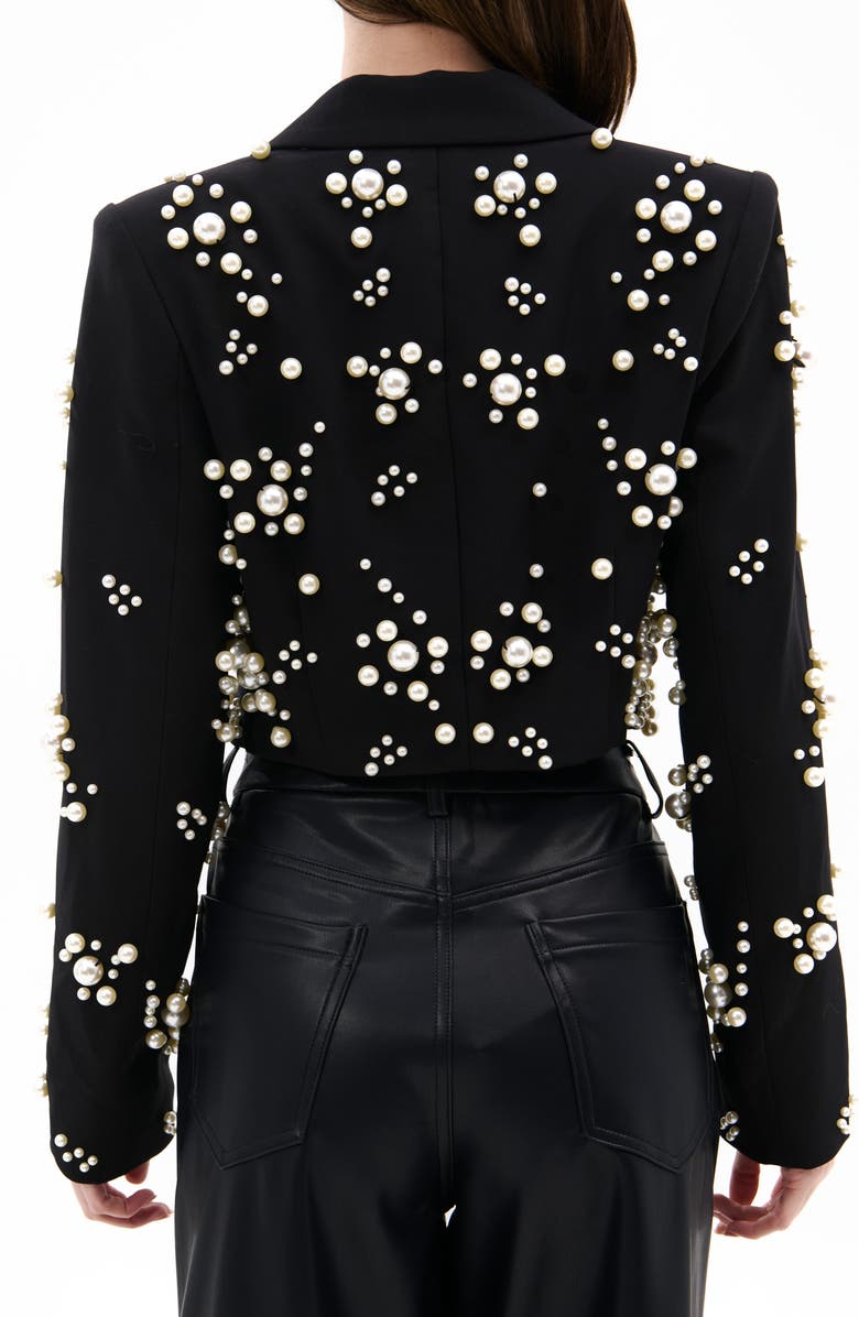 AZALEA WANG Faux Pearl Crop Blazer, Alternate, color, Black