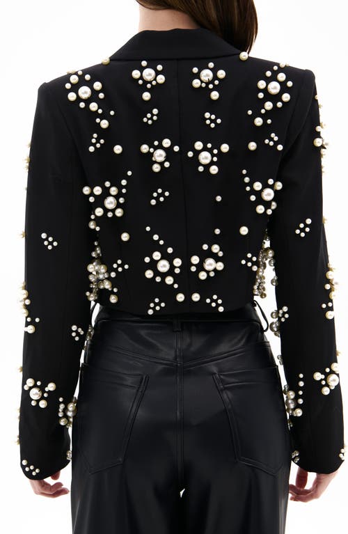 Azalea Wang Faux Pearl Crop Blazer In Black