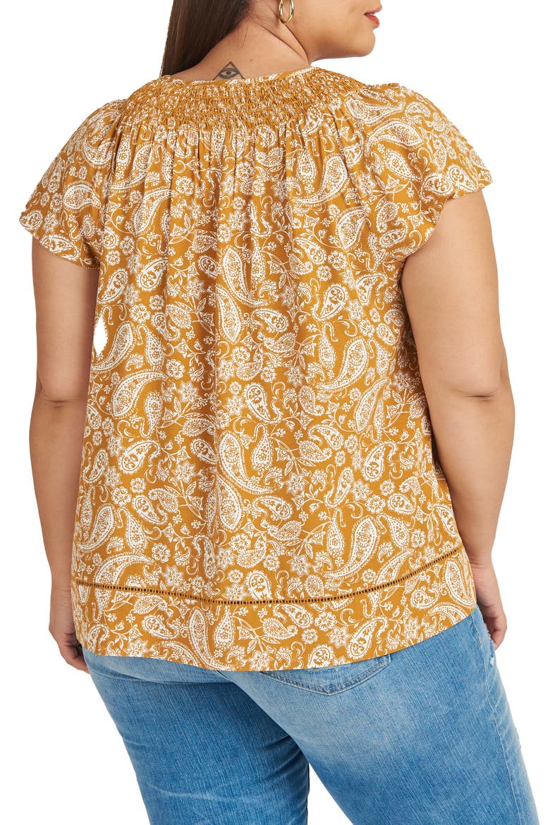 Smocked Neck Paisley Blouse, Alternate, color, COPPER
