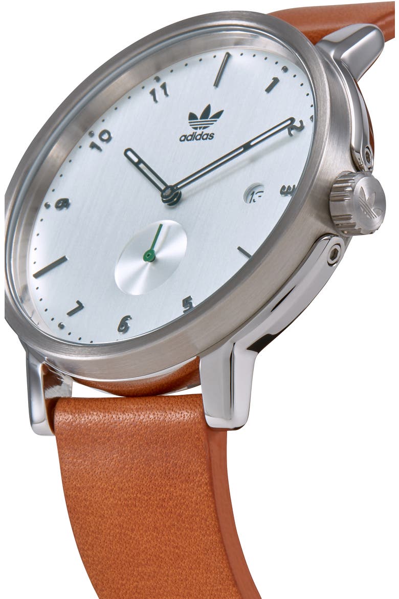 District Leather Strap Watch, 40mm, Alternate, color, TAN/ SILVER