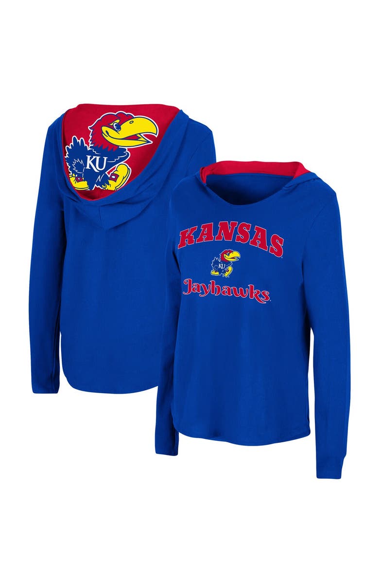 COLOSSEUM Women's Colosseum Royal Kansas Jayhawks Catalina Hoodie Long Sleeve T-Shirt, Main, color, Royal