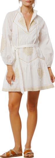 Karmine Embroidered Ladder Stitch Long Sleeve Minidress